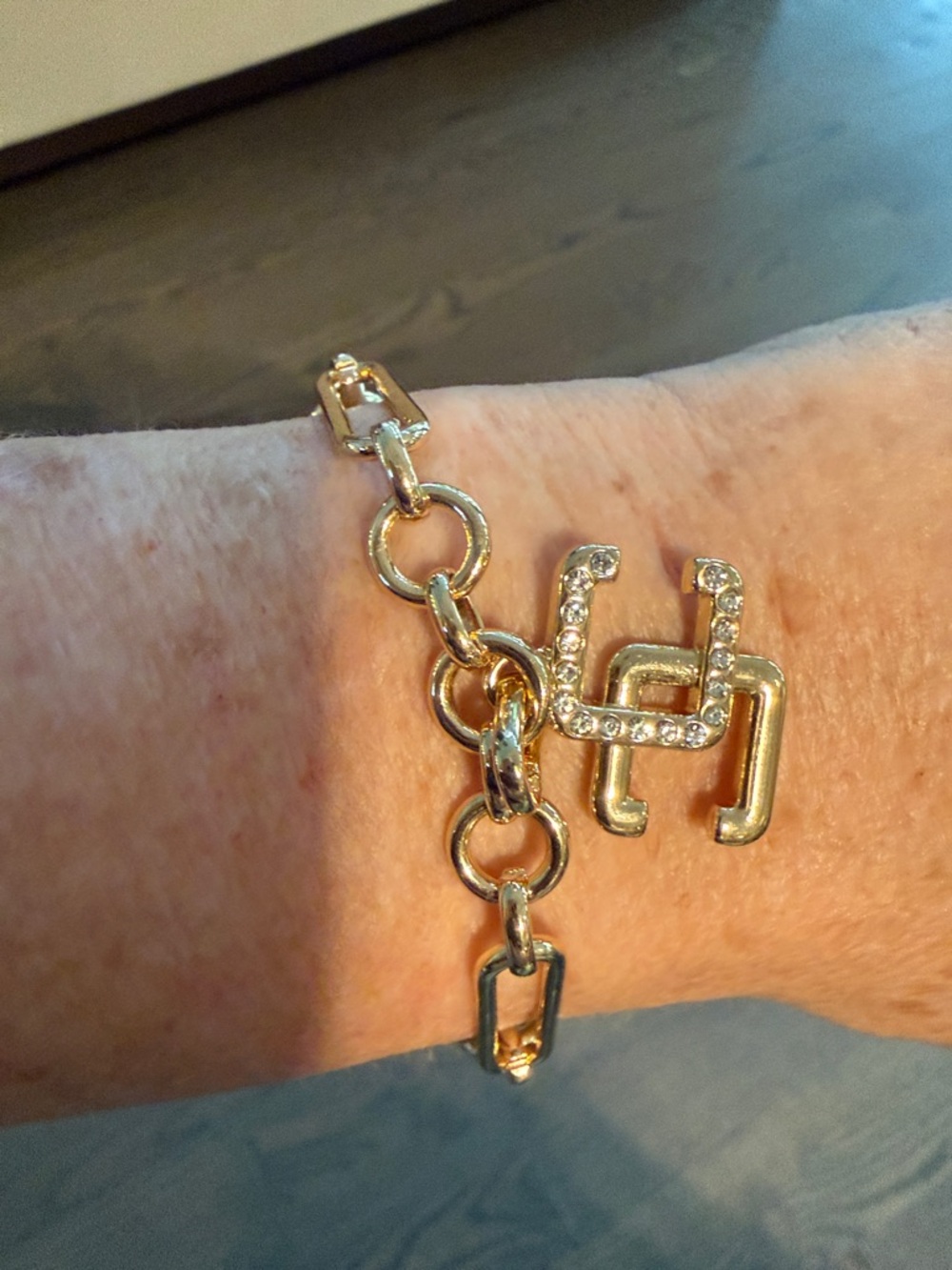 Gold-Tone Crystal Link Chico’s Symbol Charm Bracelet - Women Jewelry